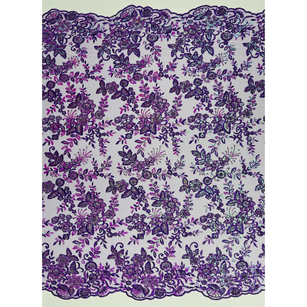 Beaded Sequined Floral Lace Fabric
