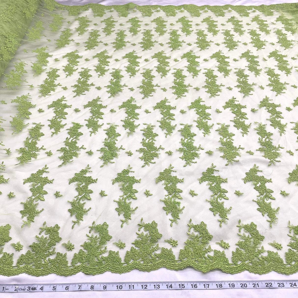 Corded Bridal Lace Fabric Embroidered on Polyester Net Mesh 54"