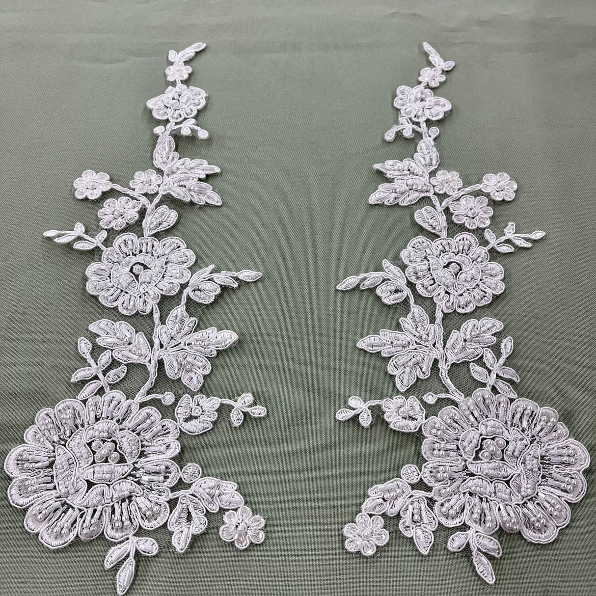 Beaded Corded Floral Lace Applique