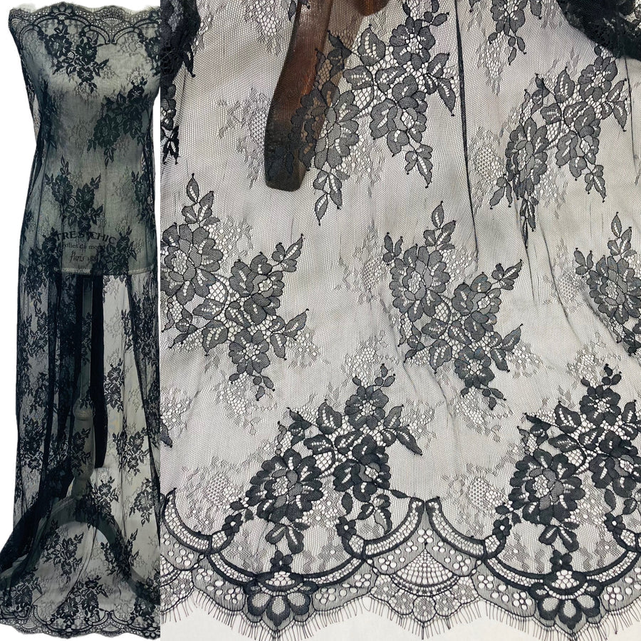 3 Yards Chantilly Embroidered Lace Fabric with Eyelash Scallop