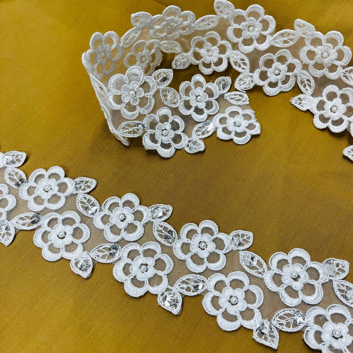 Beaded Corded Lace Trim 2.5"