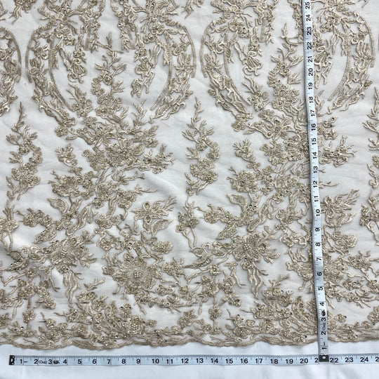 1 Yard Beaded Lace Fabric Embroidered 100 Percent Polyester Net Mesh 54 inch Width