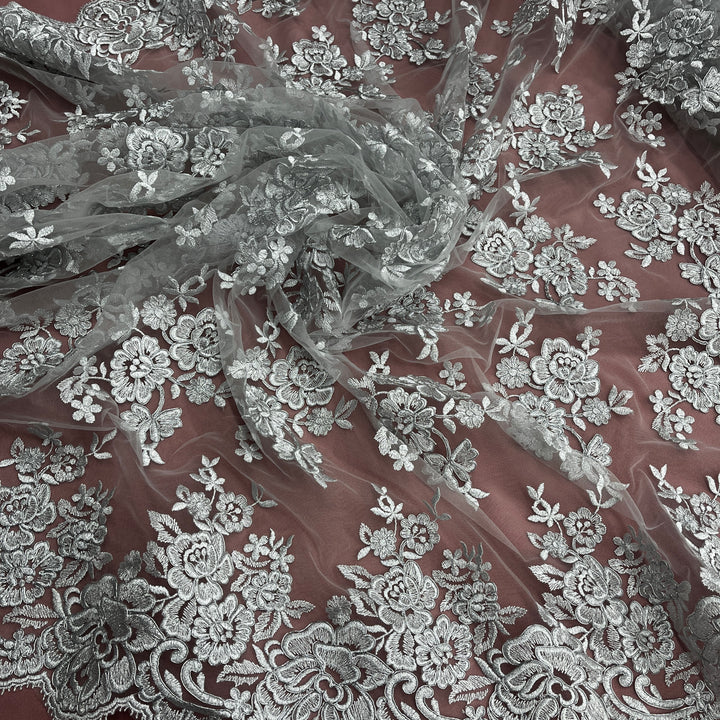 1 Yard Elegant Corded Embroidered Bridal Lace Fabric for Special Occasion White