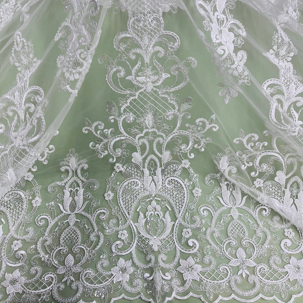 1 Yard Elegant Corded Bridal Lace Fabric, Embroidered 100% Polyester Net for Wedding Dresses