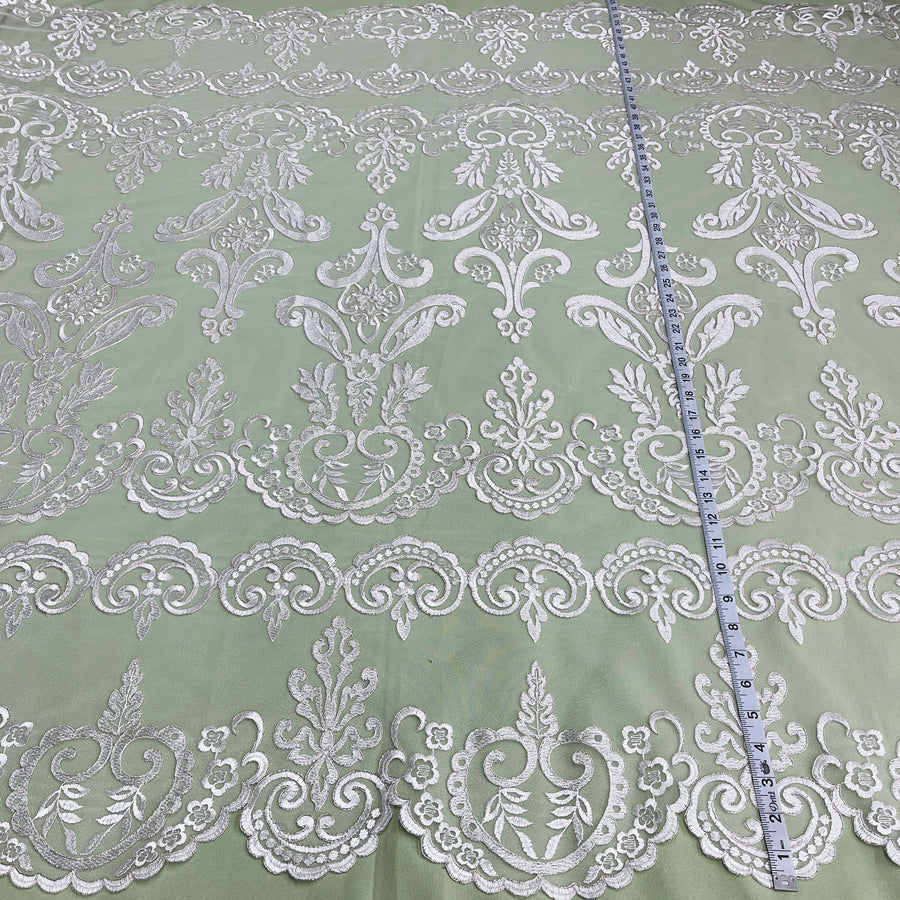 1 Yard Corded Bridal Lace Fabric Embroidered on Polyester Net Mesh
