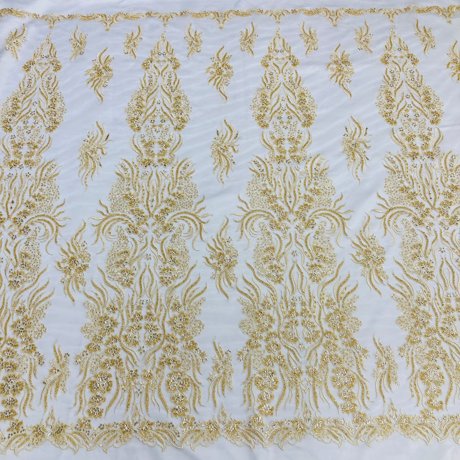 1 Yard Beaded Lace Fabric Embroidered on 100% Polyester Net Mesh | Lace USA - GD-13276 - Ivory