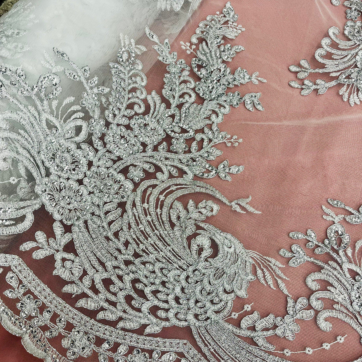 Beaded Corded Bridal Lace Fabric