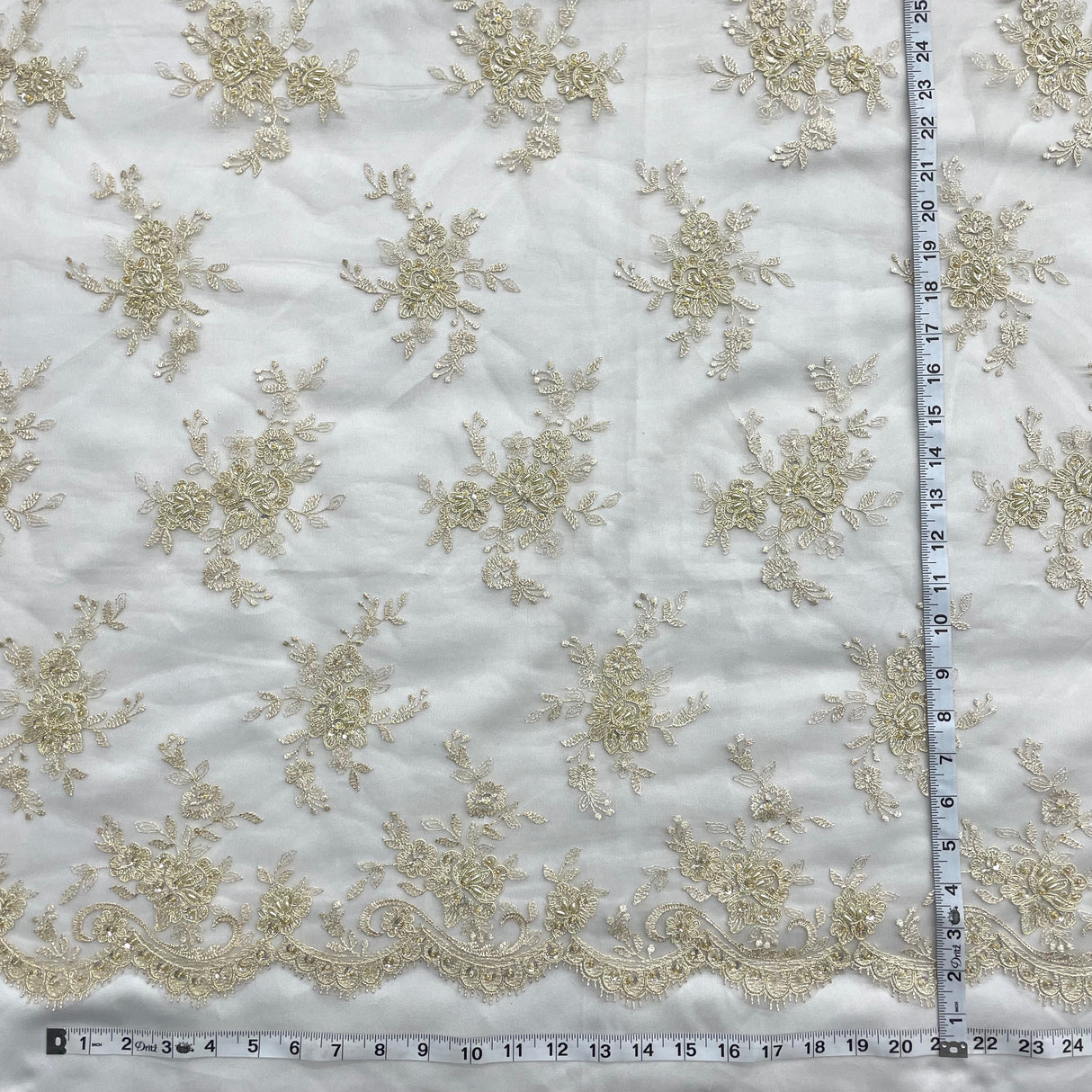 Beaded Corded Bridal Lace Mesh