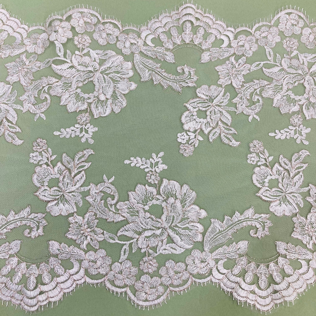 Floral Lace Trimming Corded Embroidered 17.5" Wide