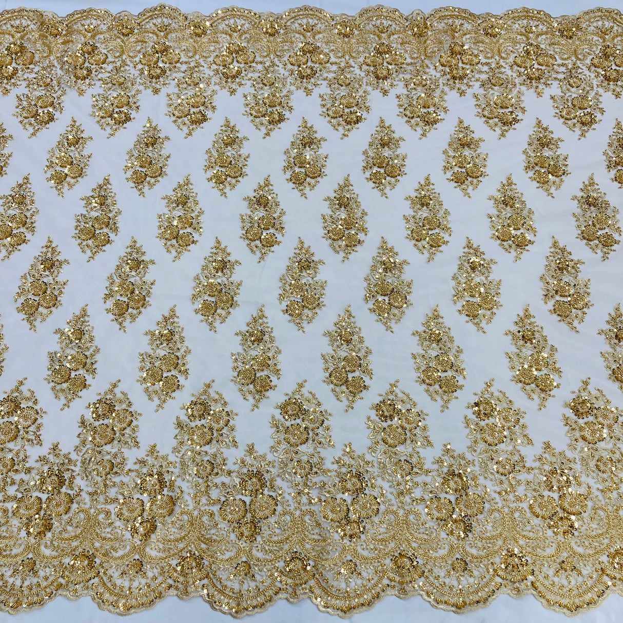 Beaded Lace Fabric Embroidered On 100 Percent Polyester Net Mesh - Red, Champagne, Blush, Coral, Peach, 50" Width (1 Yard)