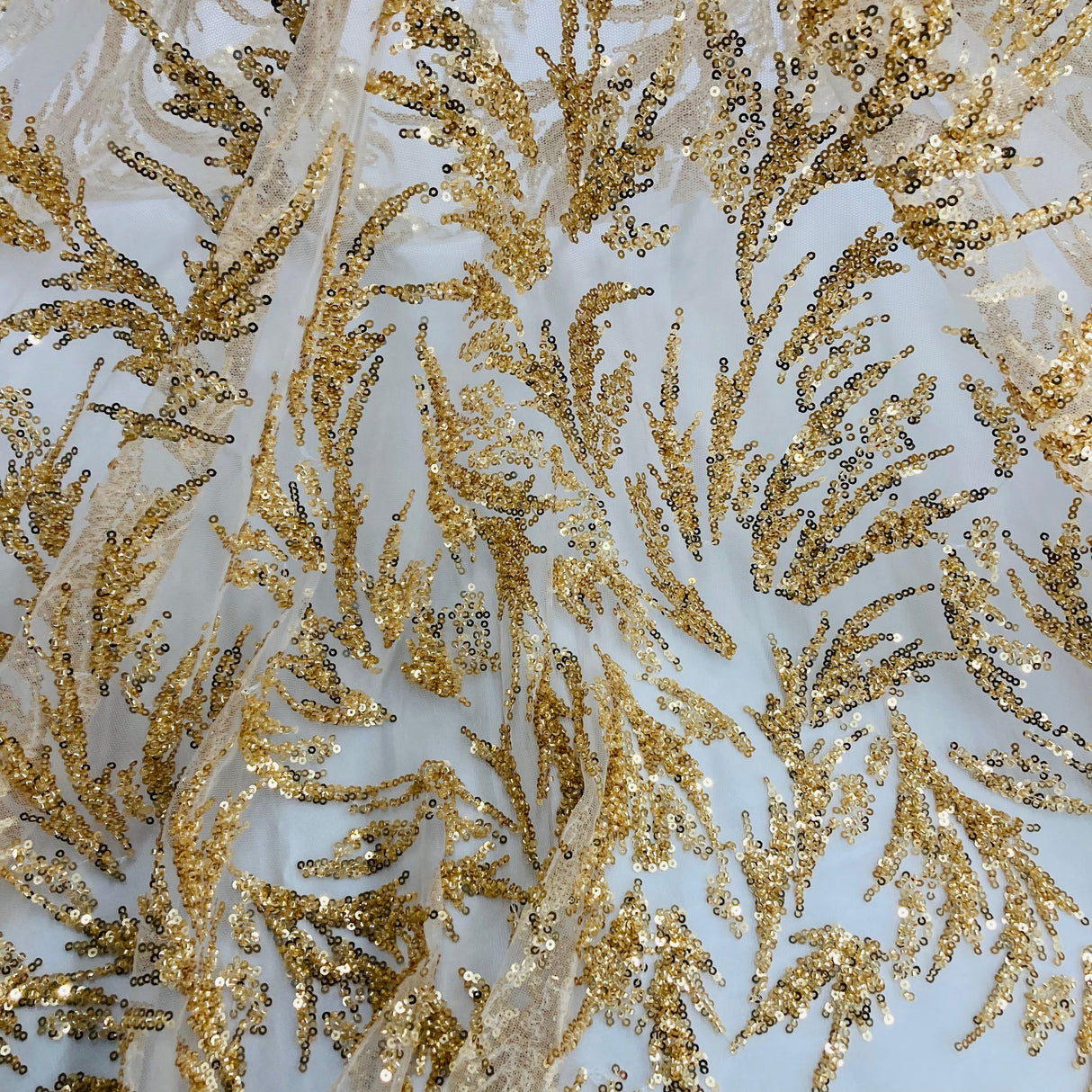 Beaded Lace Fabric on Polyester Net Mesh 54"
