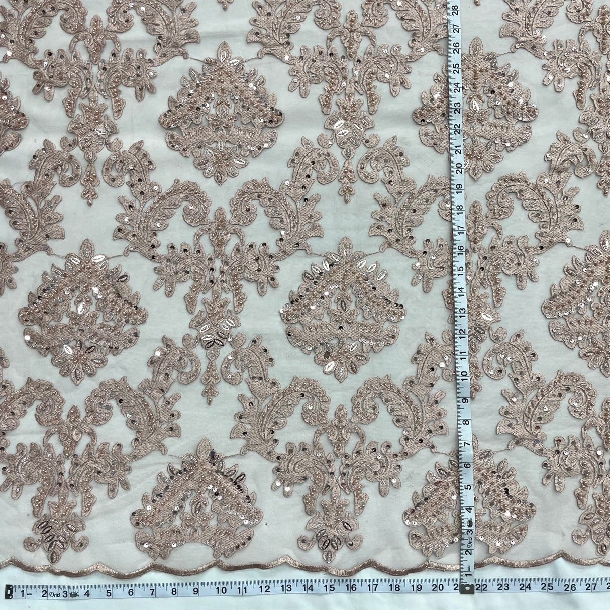 Beaded Lace Fabric on Polyester Net Mesh 56"