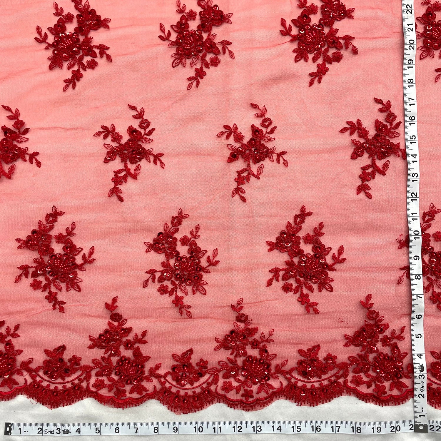 1 Yard Luxurious Beaded & Corded Bridal Lace Fabric Embroidered on Polyester Net Mesh – 54"