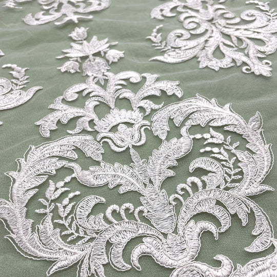 1 Yard Corded Bridal Lace Fabric Embroidered on 100 Percent Polyester Net Mesh Gold