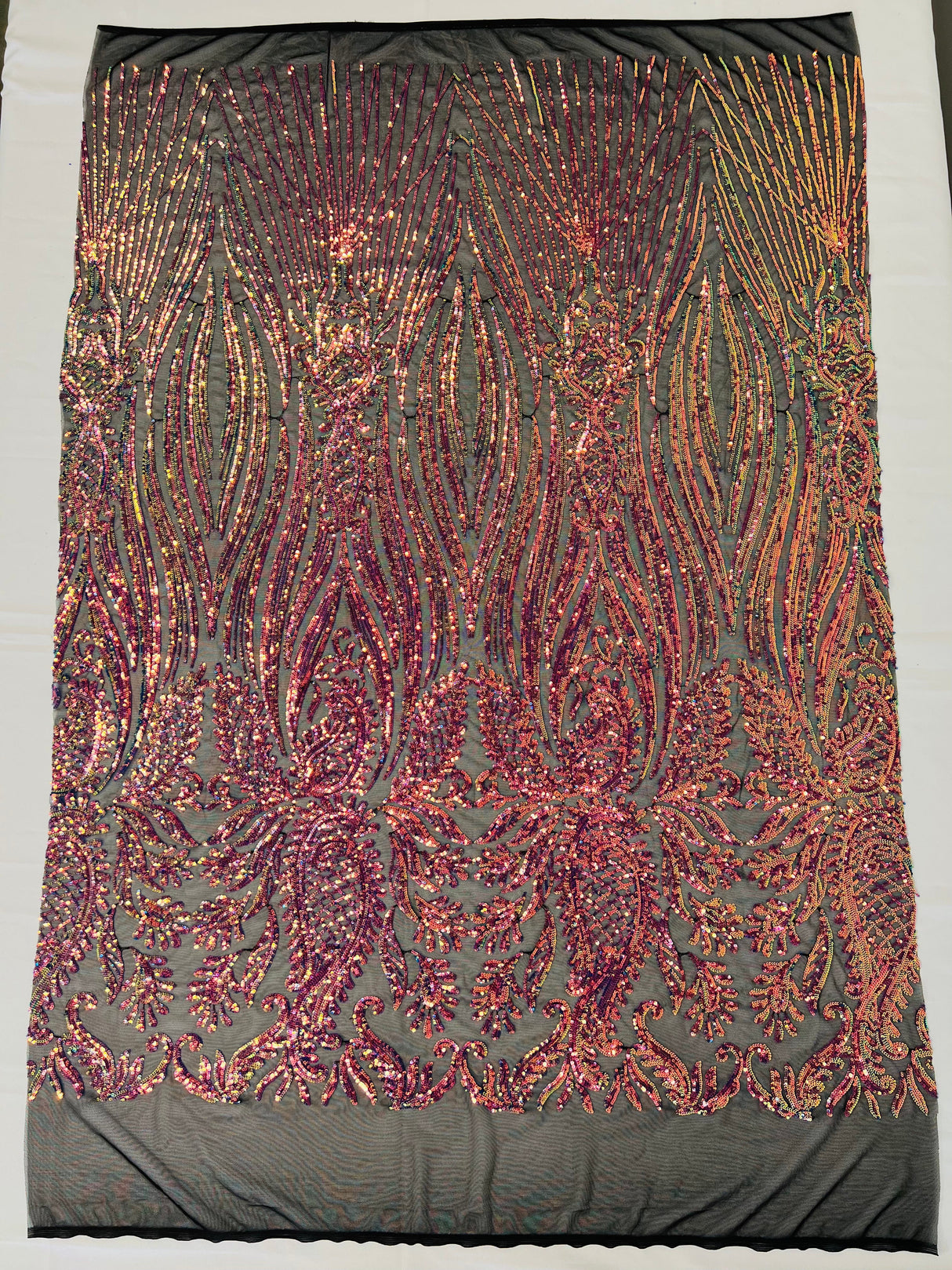 Paisley Sequin Design 4 Way Stretch Mesh Fabric - Nude Paisley Embroidered Iridescent Sequins, 48-50" Width, 36" Length (1 Yard)