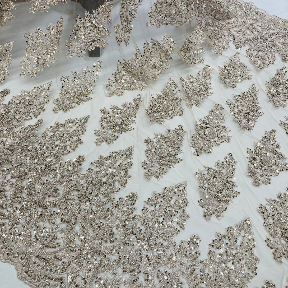 Beaded Embroidered Lace Mesh Champagne