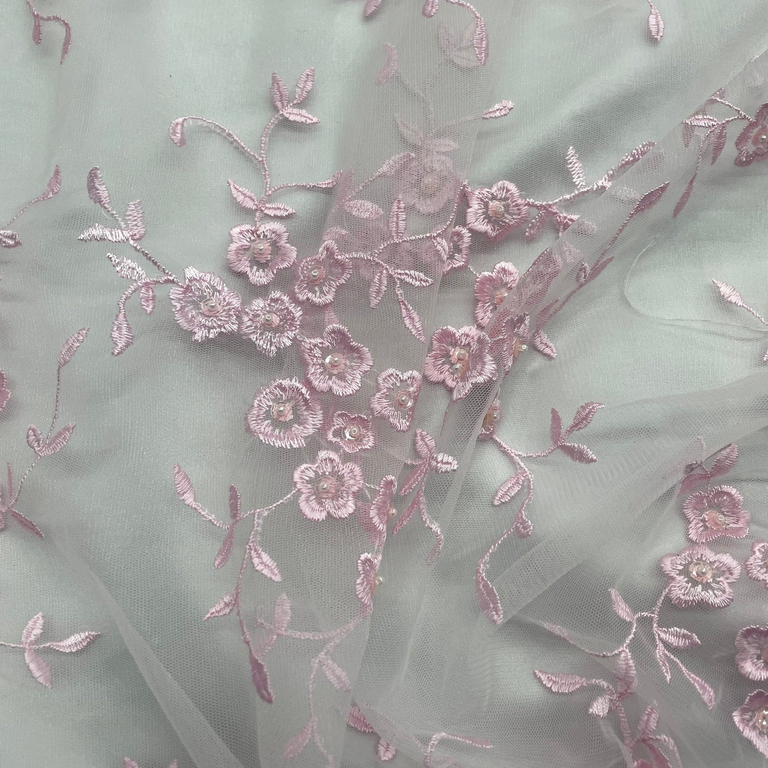 1 Yard Silver Beaded Lace Fabric Embroidered on Net Mesh for Wedding and Evening Gowns – 52"