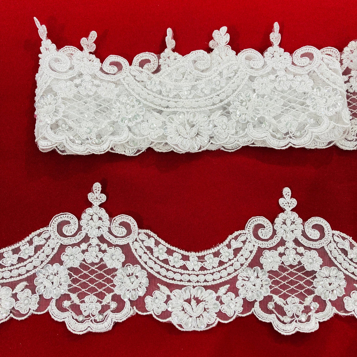 Beaded Corded Lace Trim 5" Polyester Net Mesh