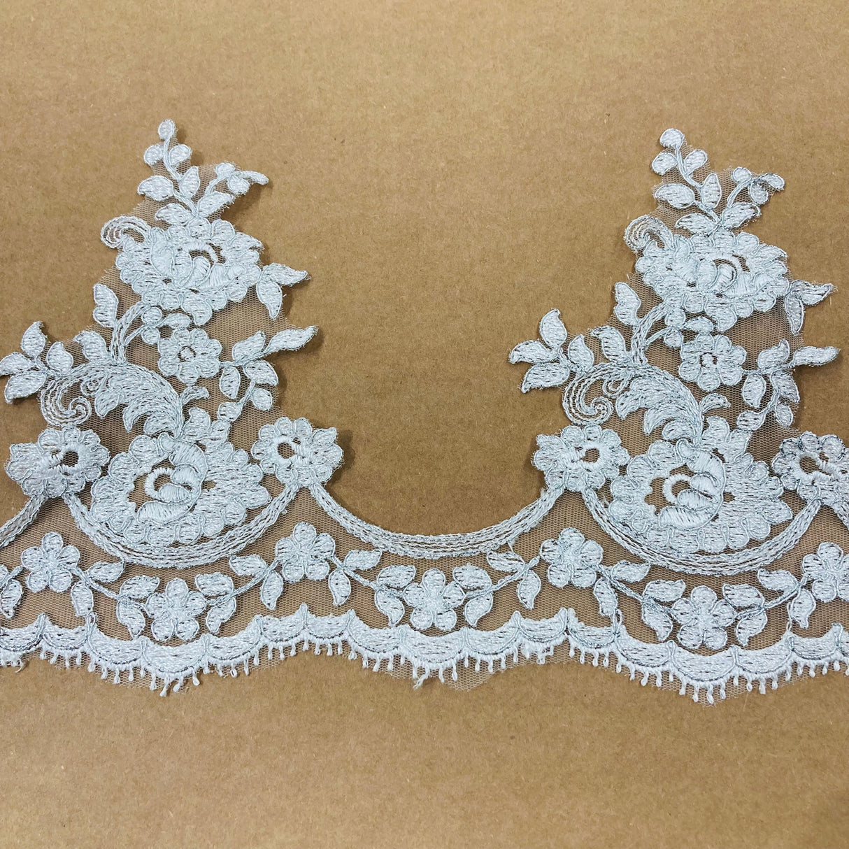 Corded Lace Trimming Embroidered Net Mesh 8.5"