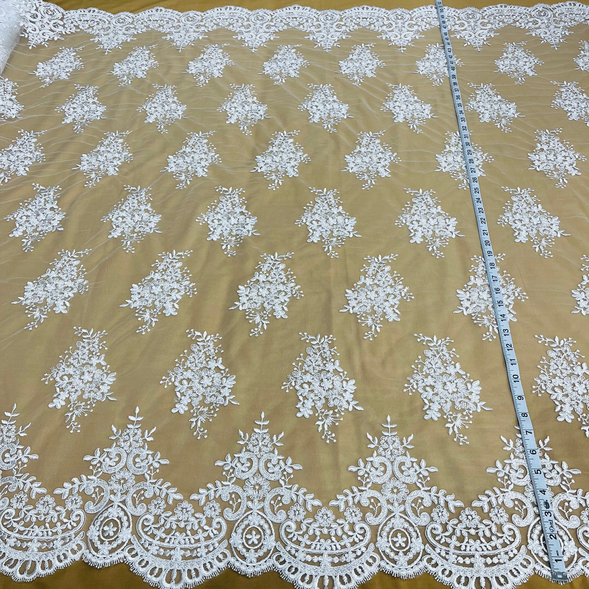 Corded Bridal Lace Fabric Embroidered Mesh
