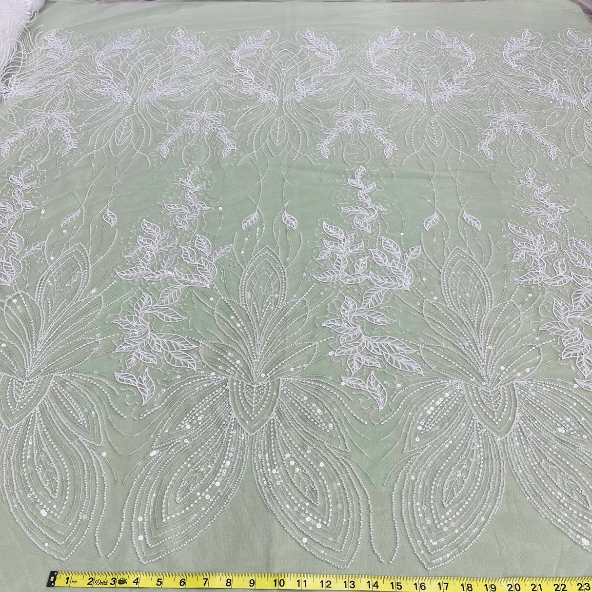 Beaded Lace Fabric on Polyester Net Mesh