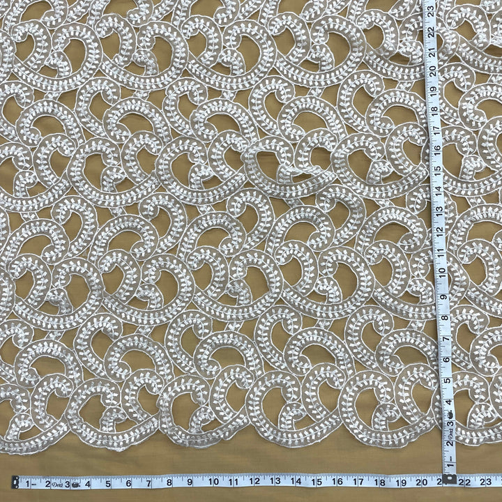 1 Yard Beaded Lace Fabric Embroidered on 100 Percent Polyester Organza White 54 inch Width