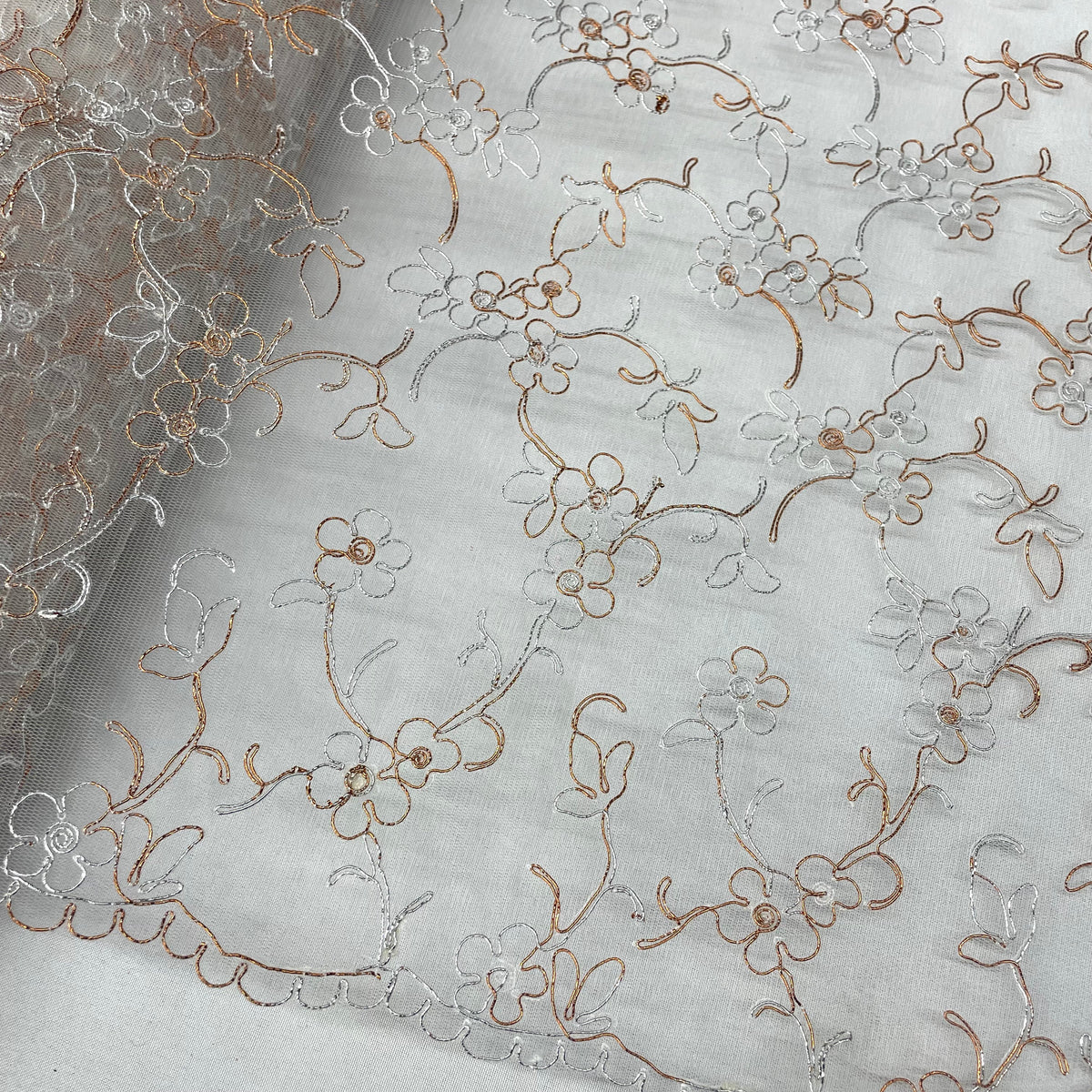 1 Yard Corded Bridal Lace Fabric, Embroidered 100% Polyester Net Mesh for Wedding Dresses