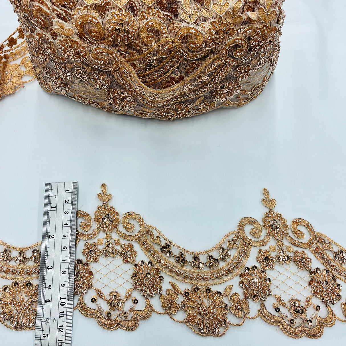 Beaded Corded Lace Trim 5" Polyester Net Mesh