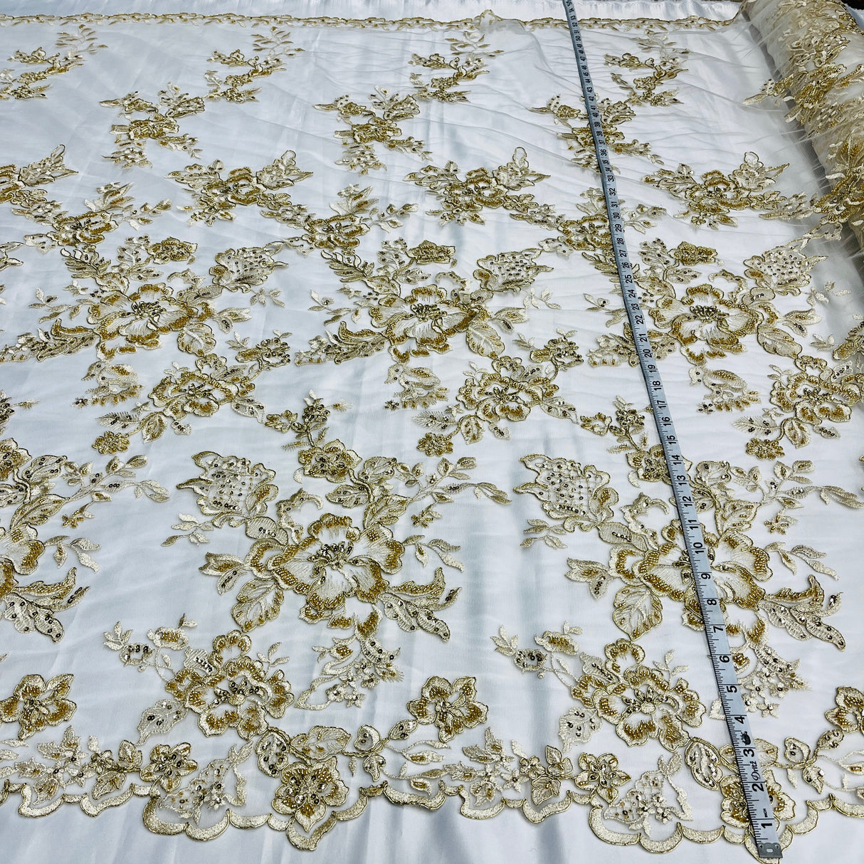 Beaded Corded Bridal Lace Fabric