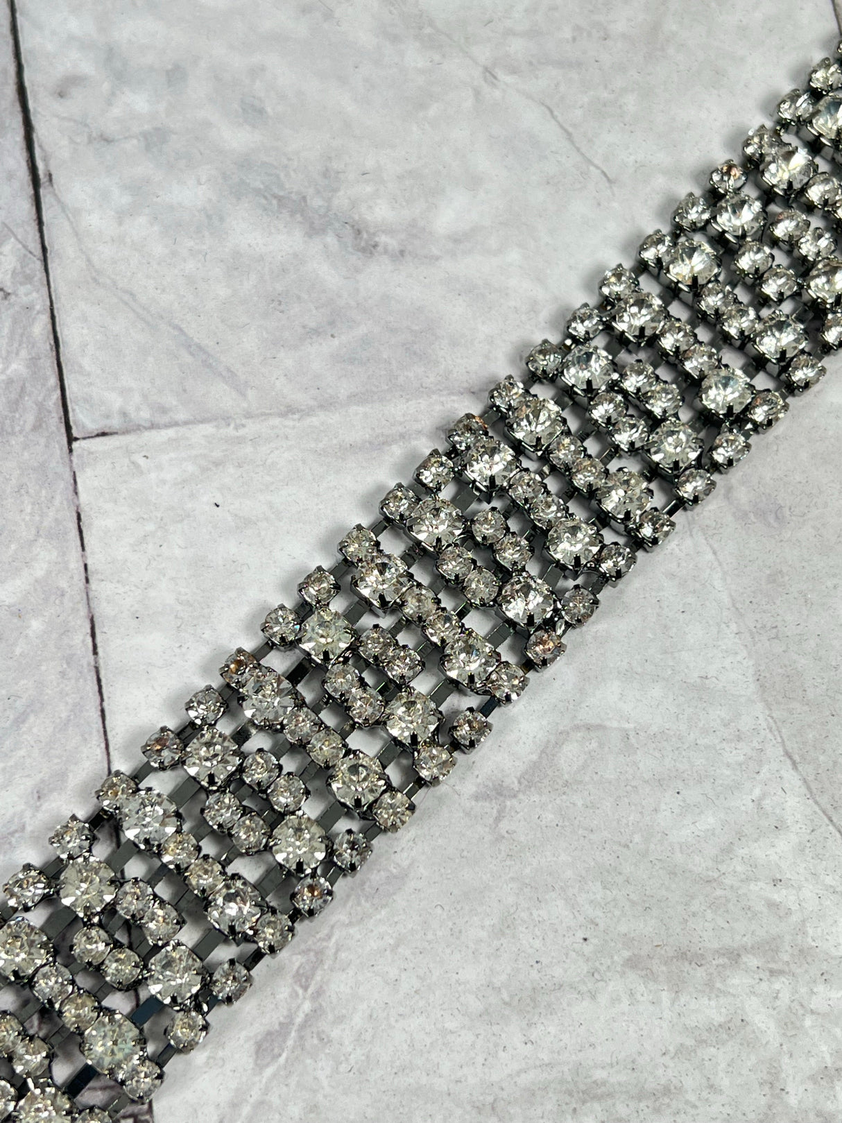 Rhinestone Trim Applique Clear Gunmetal 10.5in