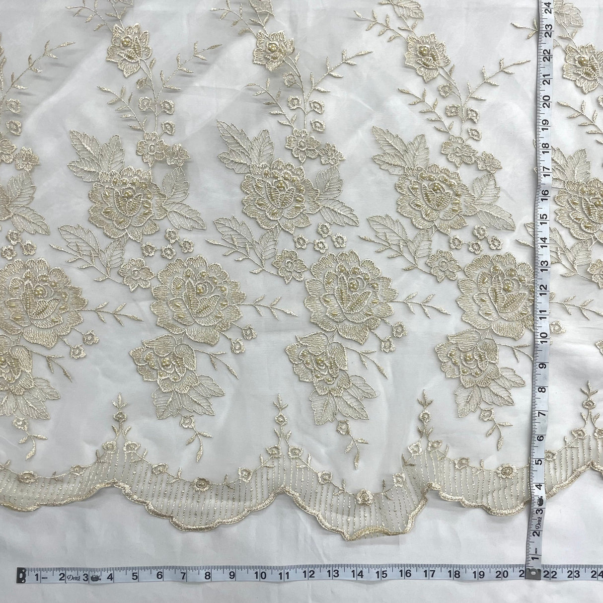 1 Yard Beaded Lace Fabric Embroidered on 100% Polyester Net Mesh | Lace USA - 30146W-BP - Fuchsia - 52" Wide