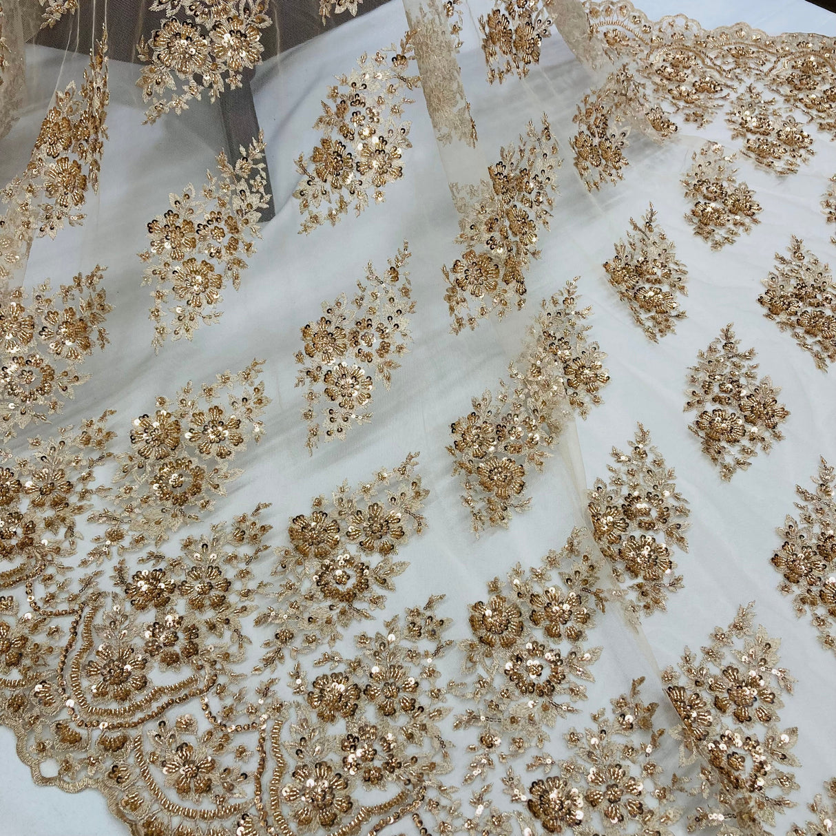 Beaded Embroidered Lace Mesh Coral