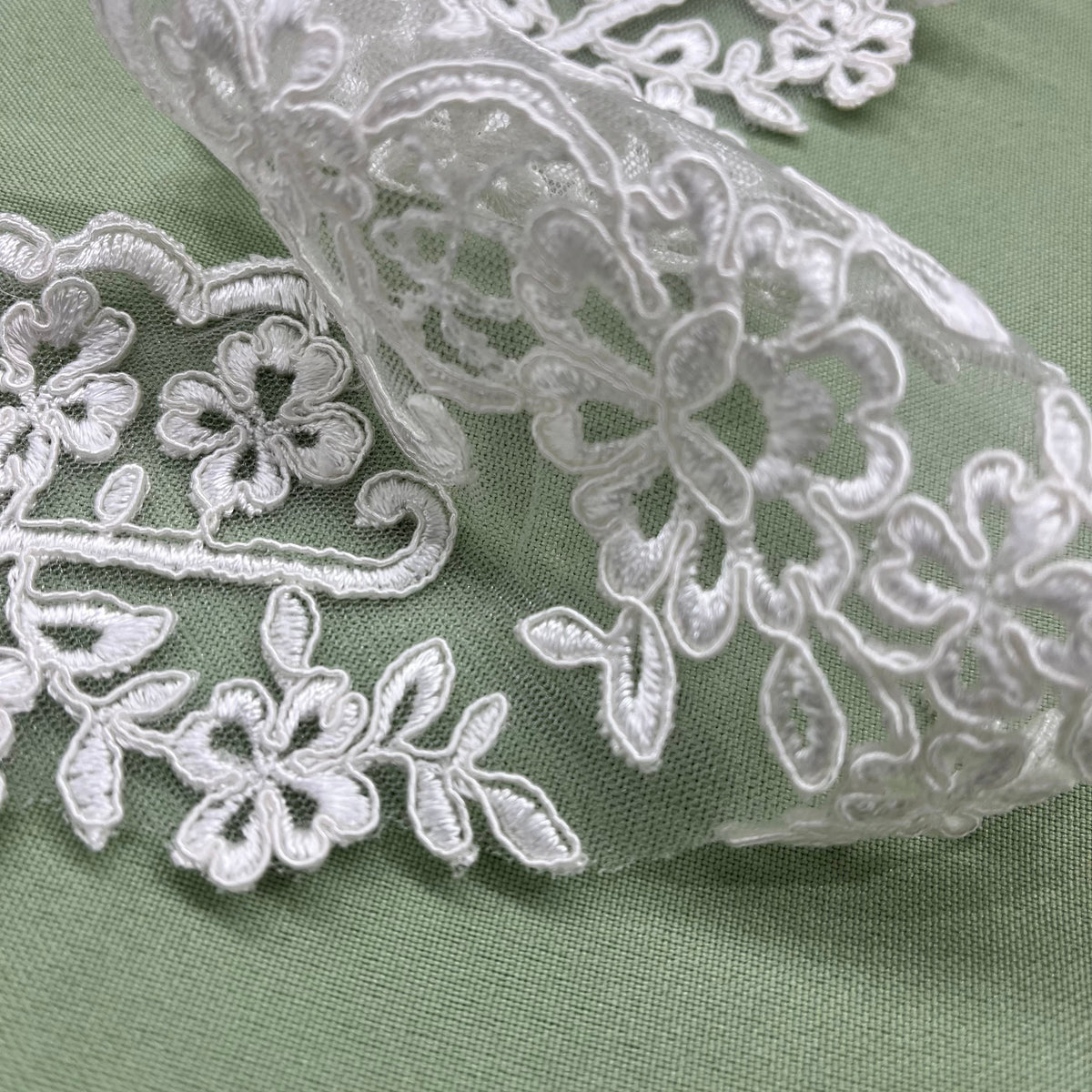 1 Yard Corded Lace Trimming Embroidered on 100% Polyester Net Mesh, Elegant and Durable Fabric Trim