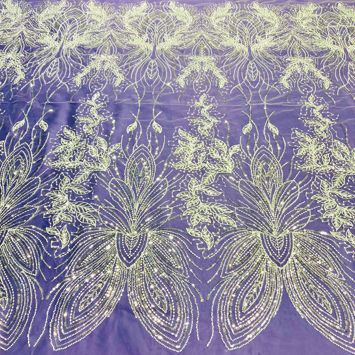 Beaded Lace Fabric on Polyester Net Mesh