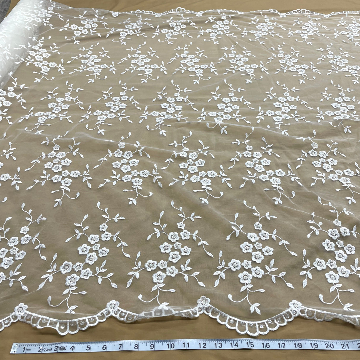 Beaded Lace Fabric on Polyester Net Mesh