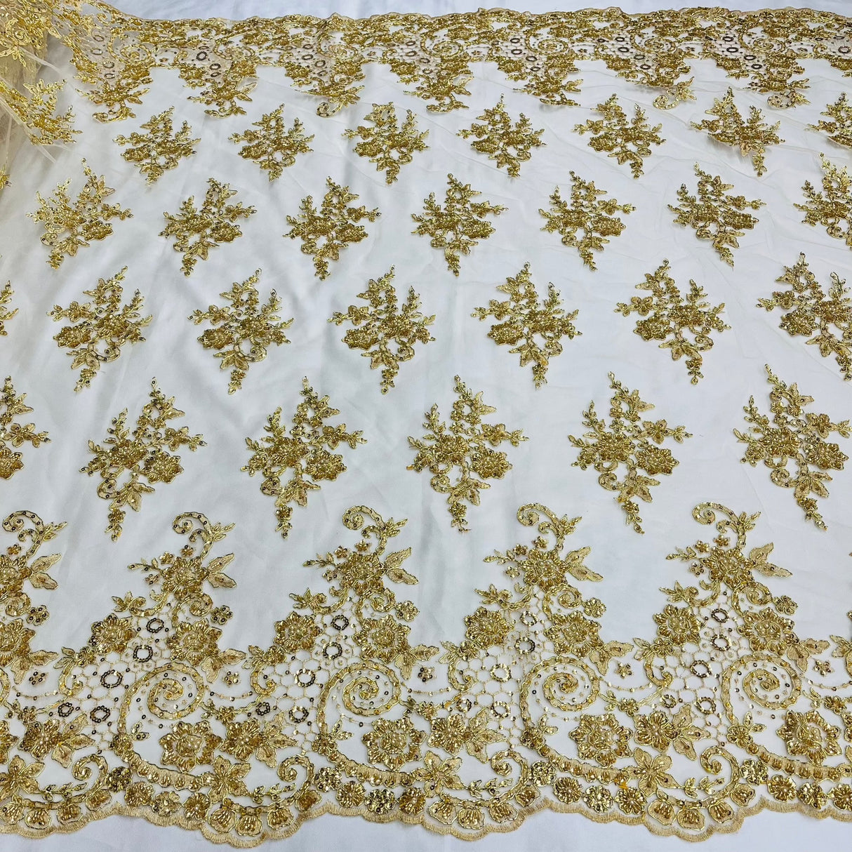 Beaded Corded Bridal Lace Mesh