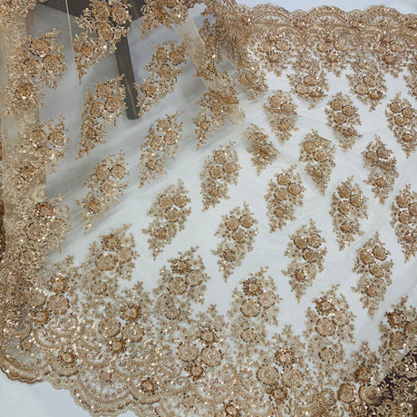 1 Yard Beaded Lace Fabric Embroidered 100 Percent Polyester Net Mesh 50 inch Width