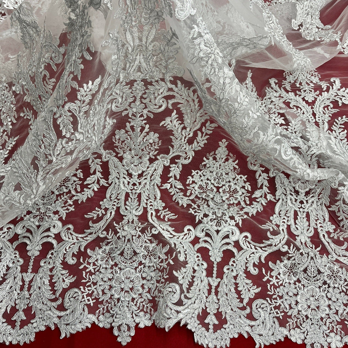 Embroidered Bridal Lace White Mesh