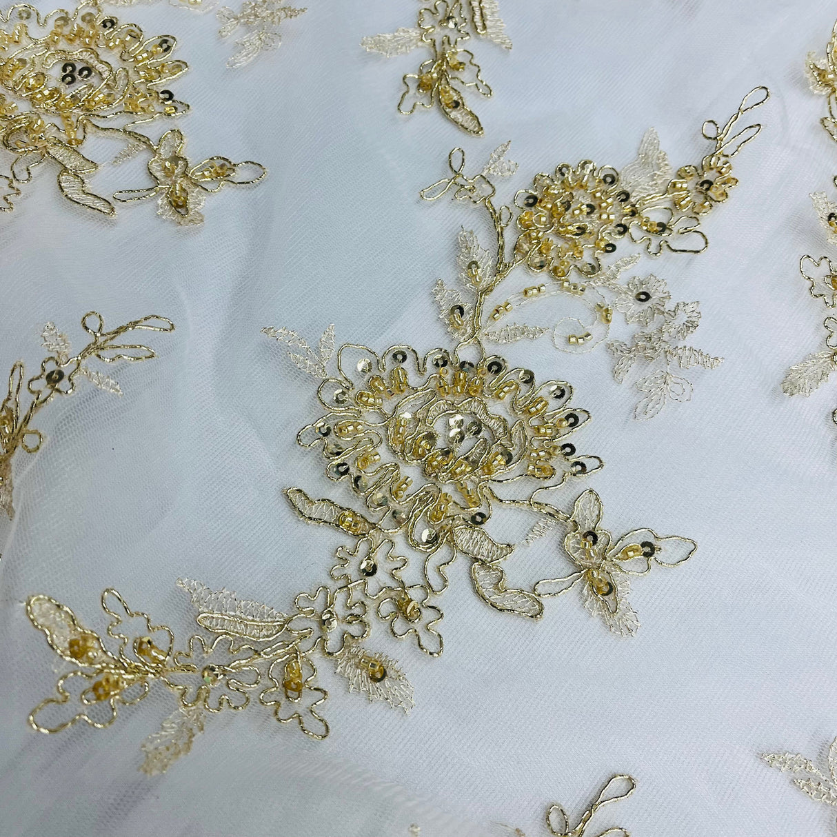 Embroidered Mesh Bridal Lace White