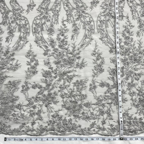 1 Yard Silver Beaded Embroidered Lace Fabric – 54"