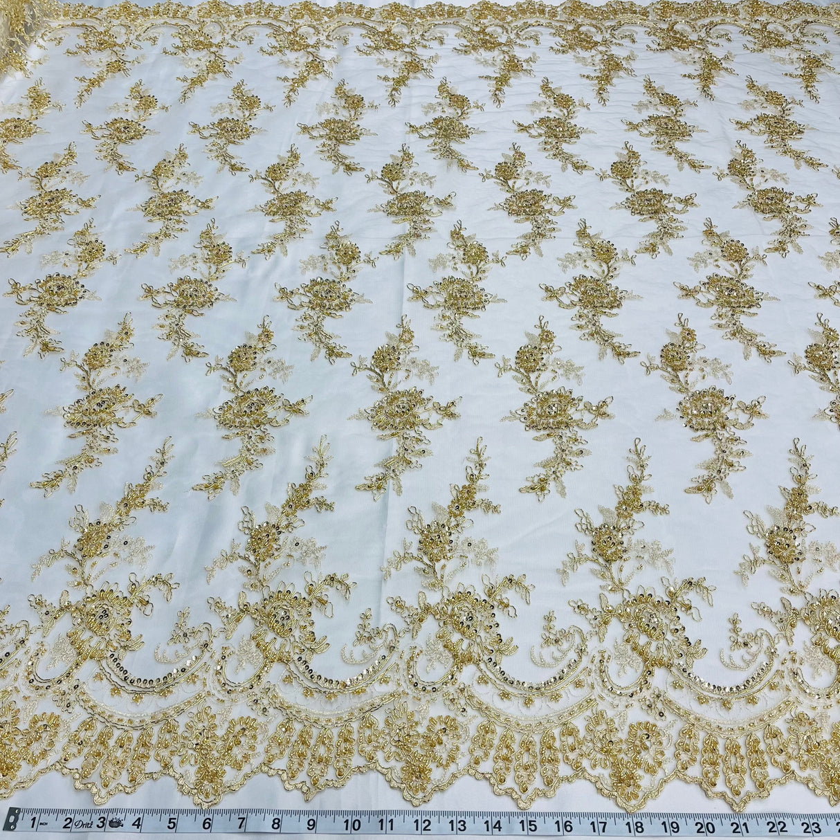 Embroidered Mesh Bridal Lace White