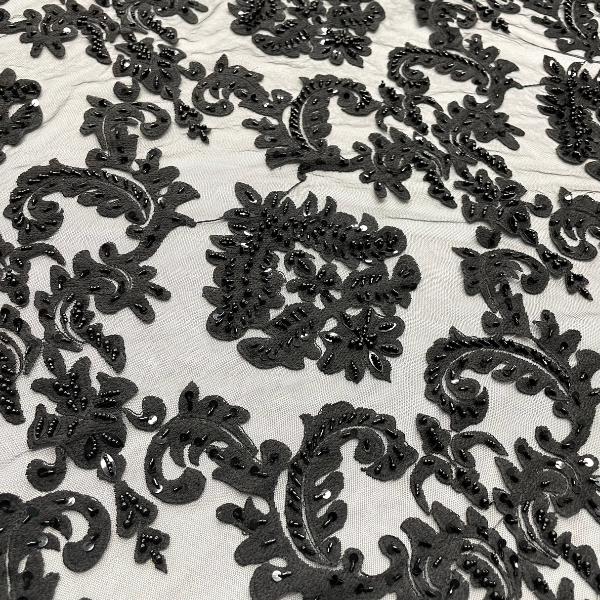 Beaded Lace Fabric on Polyester Net Mesh 56"
