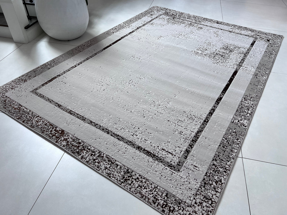 Maximus 245 Polypropylene Polyester Fabric - Silver With Gold Border Design, Color-Changing Flat Weave, 60% Polypropylene 40% Polyester, Power Loom, Made In Turkey (10' X 13')