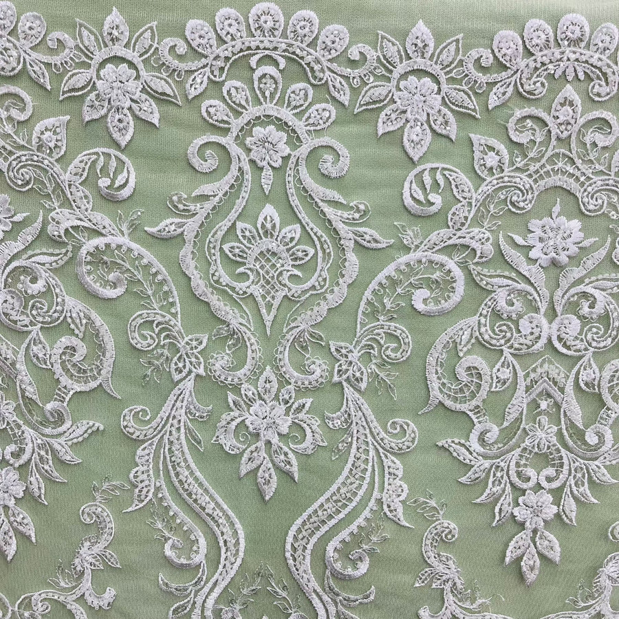 1 Yard Beaded & Sequined Lace Fabric, Ivory, Silver, and Blush