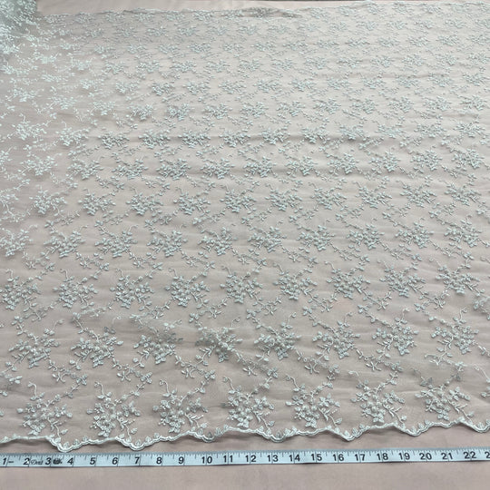 1 Yard Silver Beaded Lace Fabric Embroidered on Polyester Net Mesh for Couture Wedding and Evening Dresses – 53"