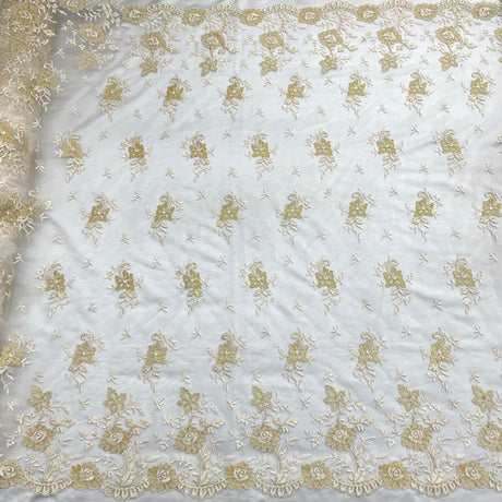 1 Yard Corded Bridal Lace Fabric Embroidered on Polyester Net Mesh for Elegant Wedding and Evening Gowns – 54"