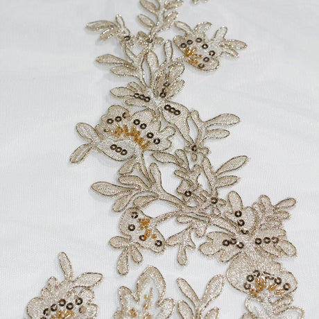 1 Yard Beaded Corded Bridal Lace Fabric Embroidered on Polyester Net White