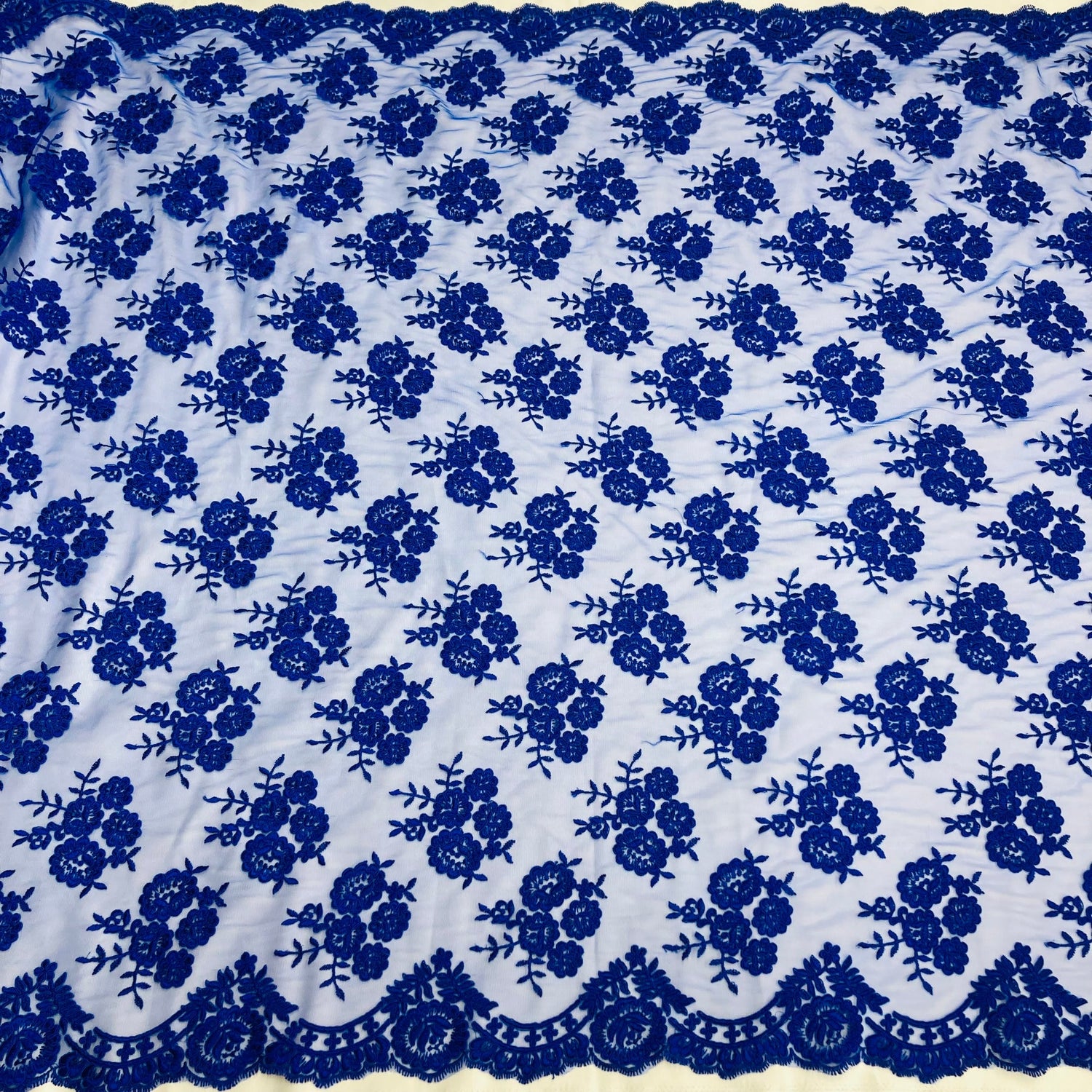 1 Yard Corded Bridal Lace Fabric Embroidered on 100% Polyester Net Mesh – 50"