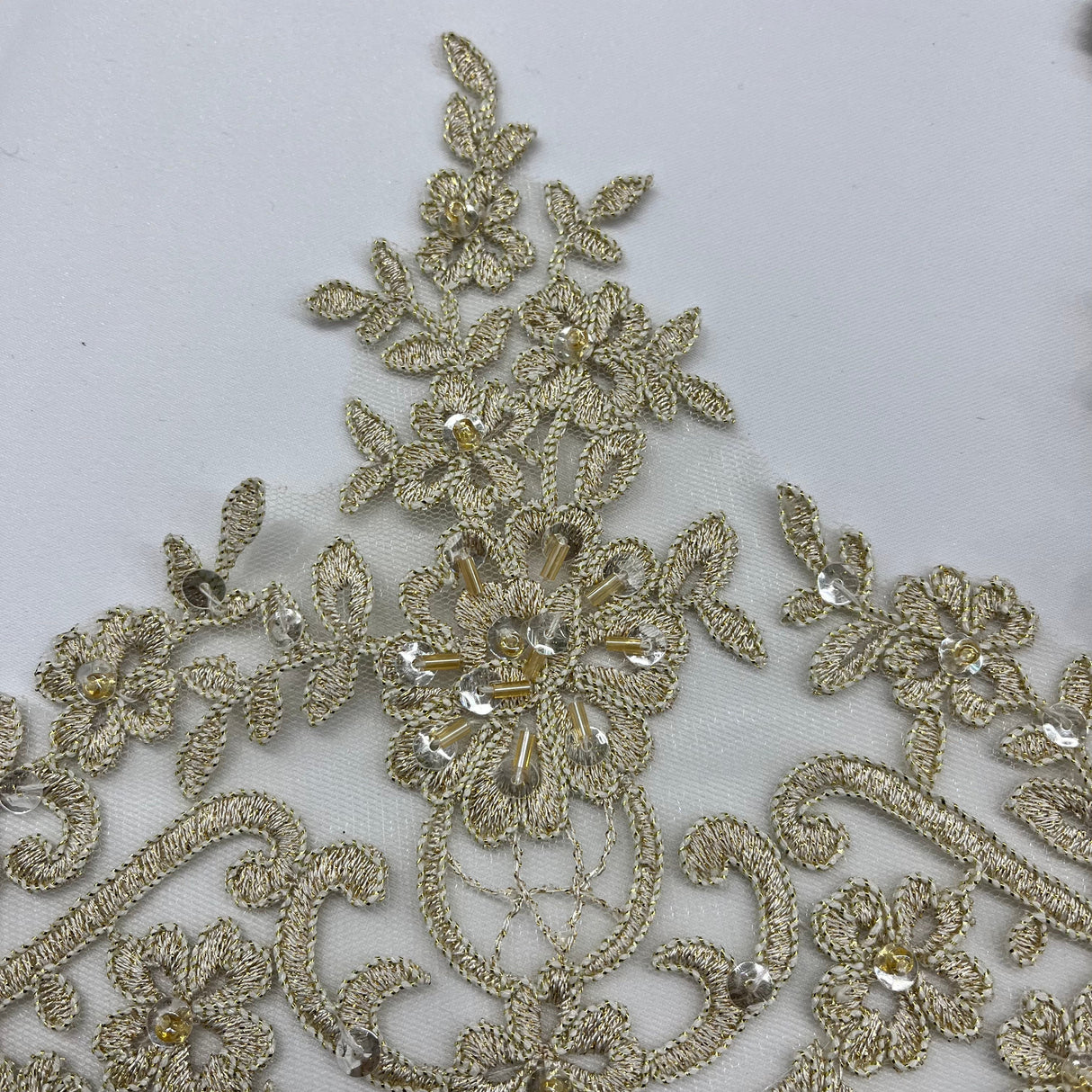 Beaded Corded Floral Lace Trim 6"