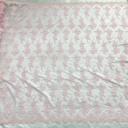 1 Yard Corded Bridal Lace Fabric Embroidered 100 Percent Polyester Net Mesh 54 inch Width